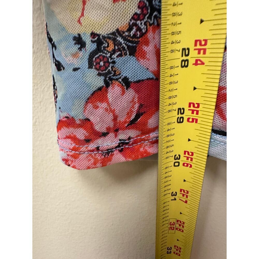 Size 18 W Plus Mesh Cato Boho Floral Colorful Unique Stretch Vacation Top Shirt - Picture 8 of 10